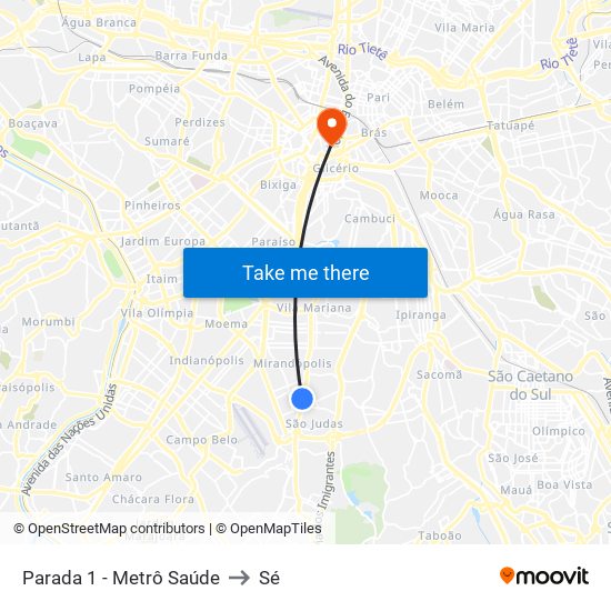 Parada 1 - Metrô Saúde to Sé map