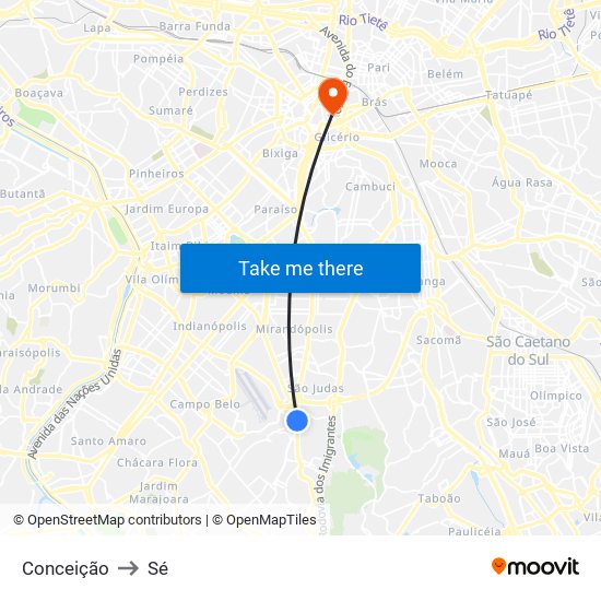 Conceição to Sé map