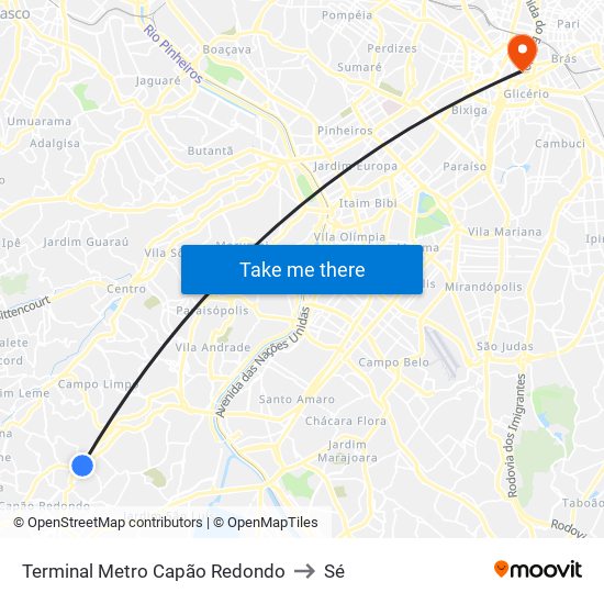 Terminal Metro Capão Redondo to Sé map