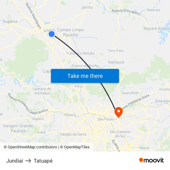 Jundiaí to Tatuapé map