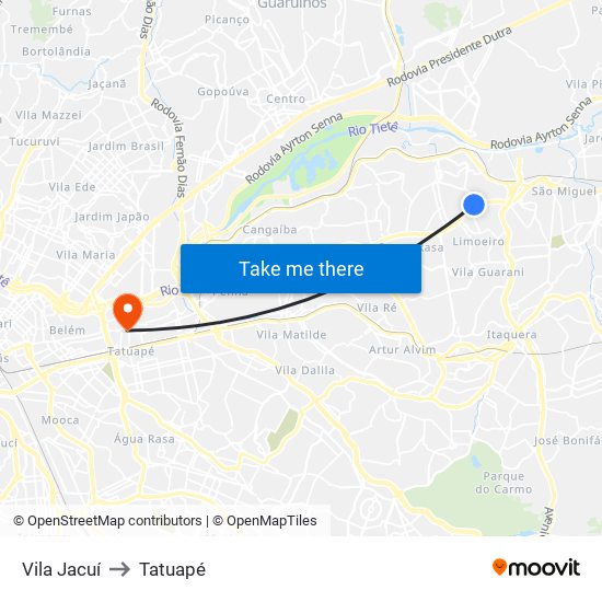 Vila Jacuí to Tatuapé map
