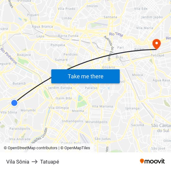 Vila Sônia to Tatuapé map