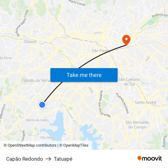 Capão Redondo to Tatuapé map