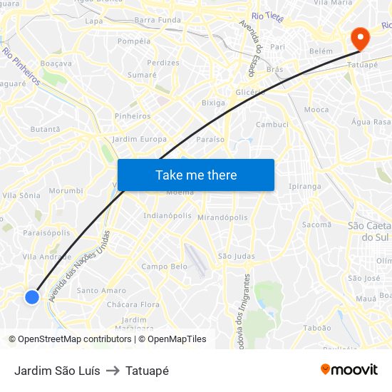 Jardim São Luís to Tatuapé map