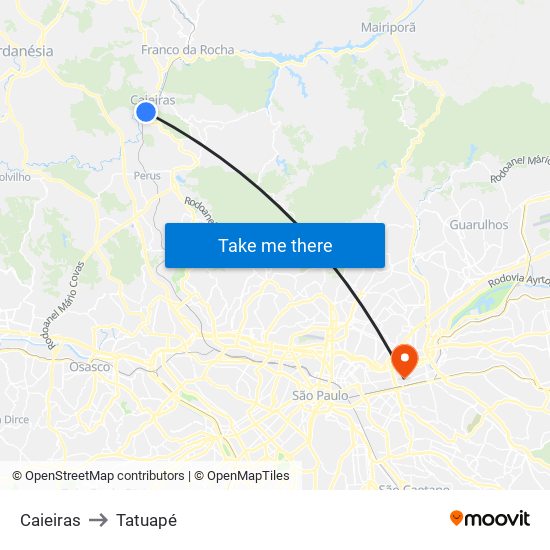 Caieiras to Tatuapé map