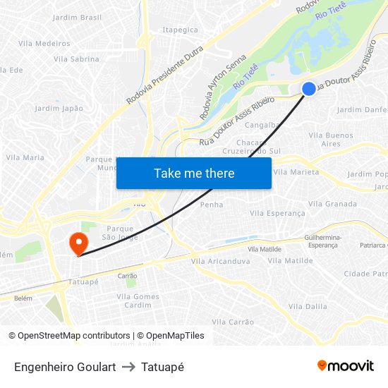 Engenheiro Goulart to Tatuapé map