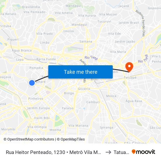 Rua Heitor Penteado, 1230 • Metrô Vila Madalena to Tatuapé map