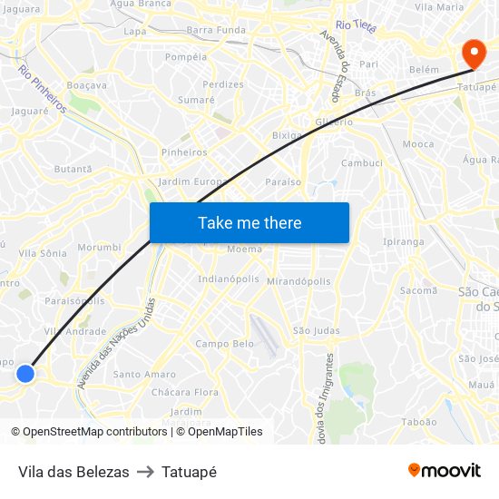 Vila das Belezas to Tatuapé map