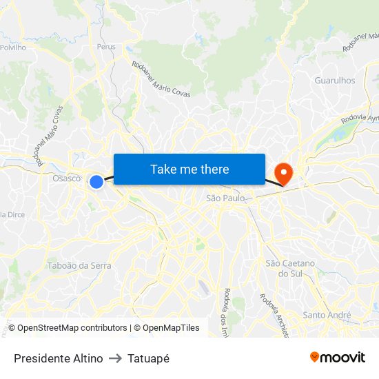 Presidente Altino to Tatuapé map