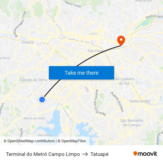 Terminal do Metrô Campo Limpo to Tatuapé map