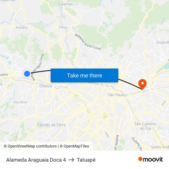 Alameda Araguaia Doca 4 to Tatuapé map