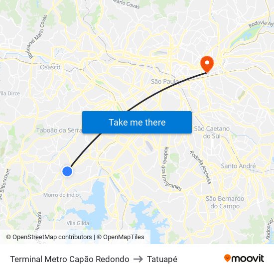 Terminal Metro Capão Redondo to Tatuapé map