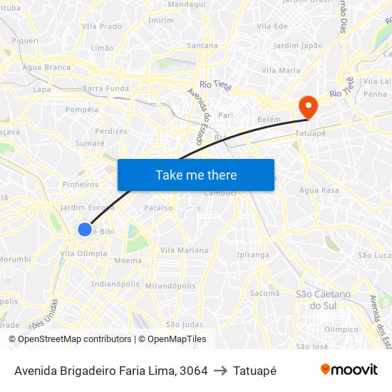 Avenida Brigadeiro Faria Lima, 3064 to Tatuapé map