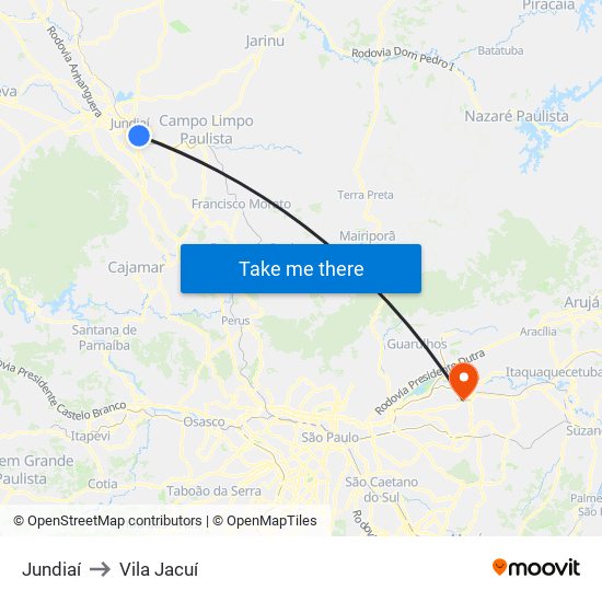 Jundiaí to Vila Jacuí map