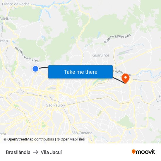 Brasilândia to Vila Jacuí map