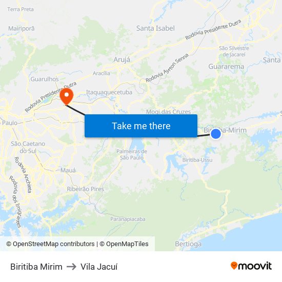 Biritiba Mirim to Vila Jacuí map