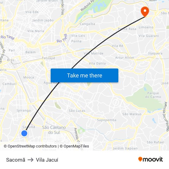 Sacomã to Vila Jacuí map