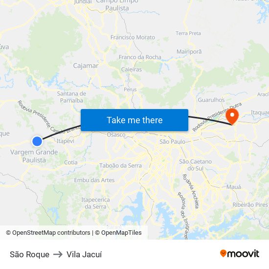 São Roque to Vila Jacuí map
