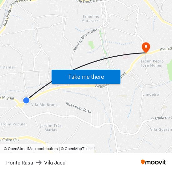 Ponte Rasa to Vila Jacuí map