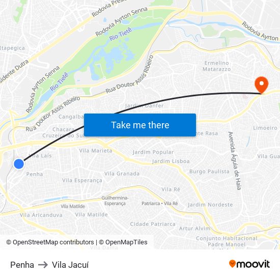 Penha to Vila Jacuí map