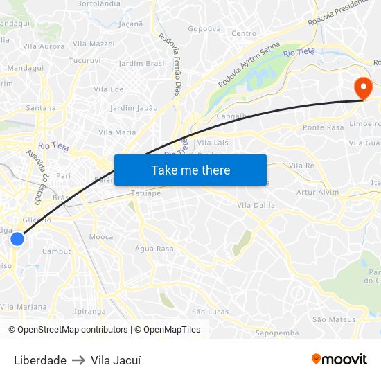 Liberdade to Vila Jacuí map