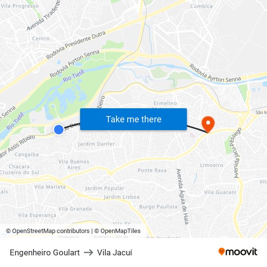 Engenheiro Goulart to Vila Jacuí map