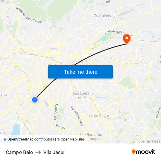 Campo Belo to Vila Jacuí map