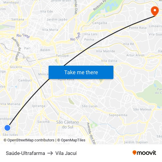 Saúde-Ultrafarma to Vila Jacuí map
