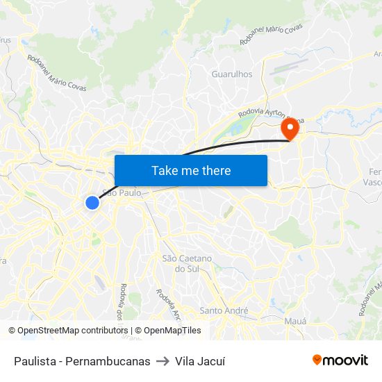 Paulista - Pernambucanas to Vila Jacuí map