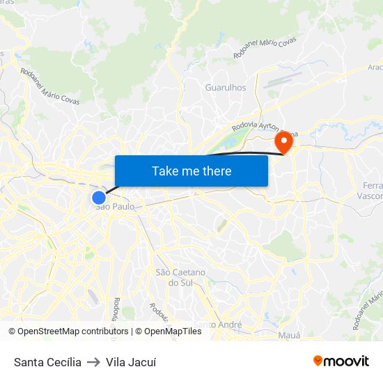 Santa Cecília to Vila Jacuí map