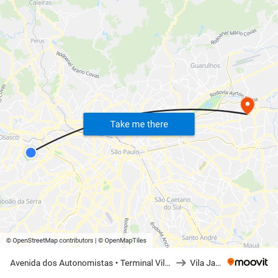 Avenida dos Autonomistas • Terminal Vila Yara to Vila Jacuí map