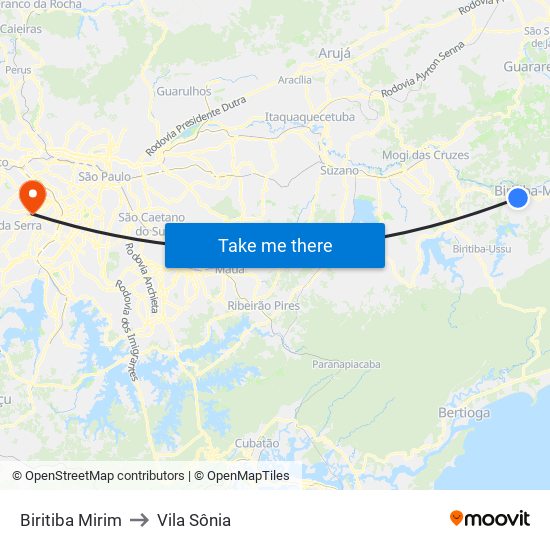 Biritiba Mirim to Vila Sônia map