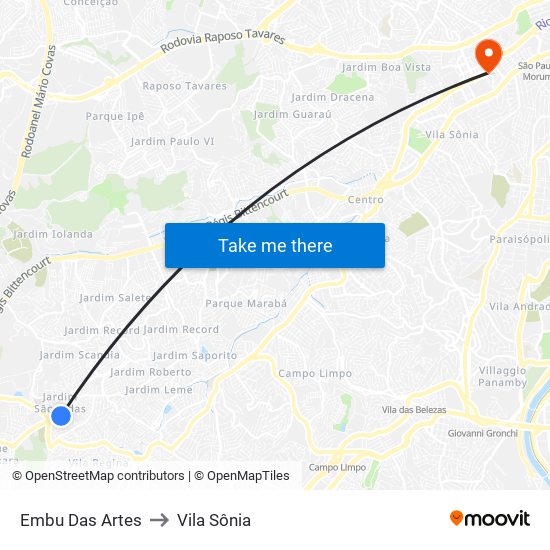Embu Das Artes to Vila Sônia map