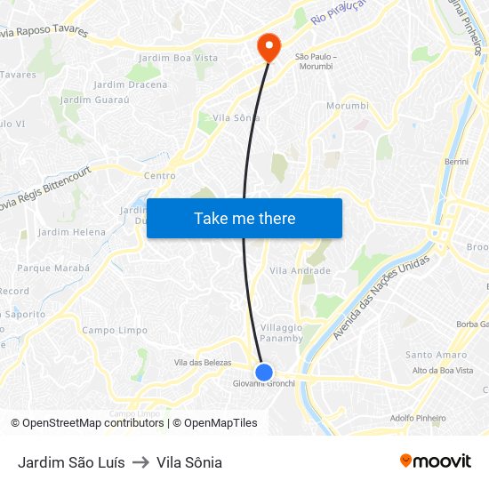 Jardim São Luís to Vila Sônia map