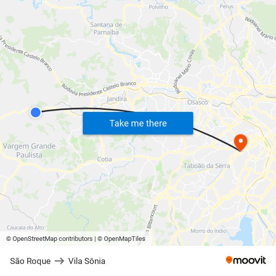 São Roque to Vila Sônia map