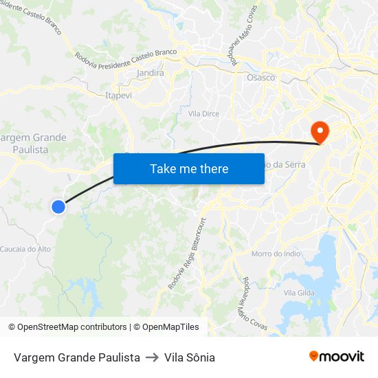 Vargem Grande Paulista to Vila Sônia map