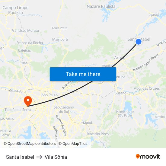Santa Isabel to Vila Sônia map