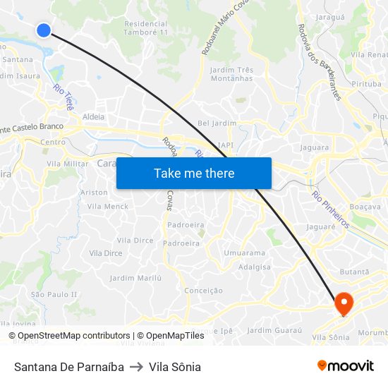 Santana De Parnaíba to Vila Sônia map