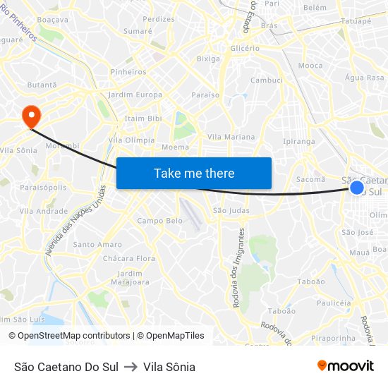São Caetano Do Sul to Vila Sônia map