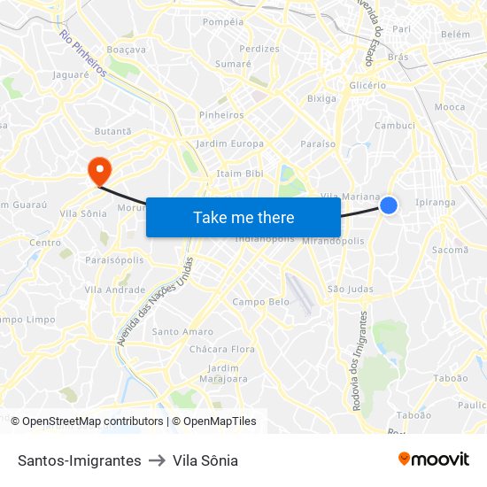 Santos-Imigrantes to Vila Sônia map