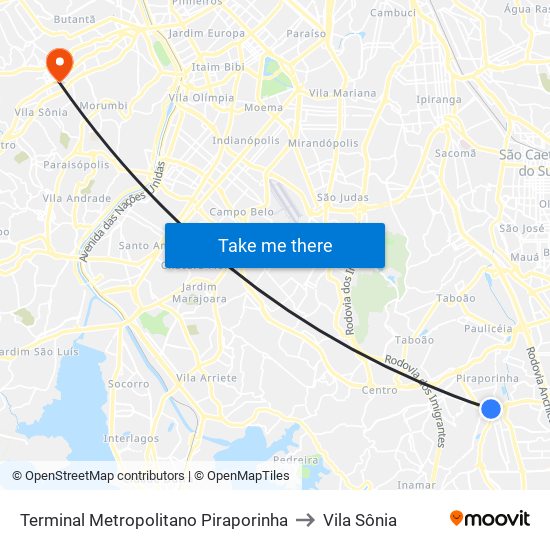 Terminal Metropolitano Piraporinha to Vila Sônia map