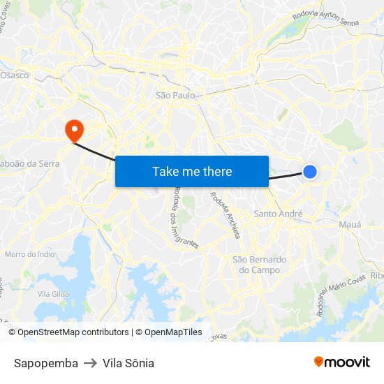 Sapopemba to Vila Sônia map