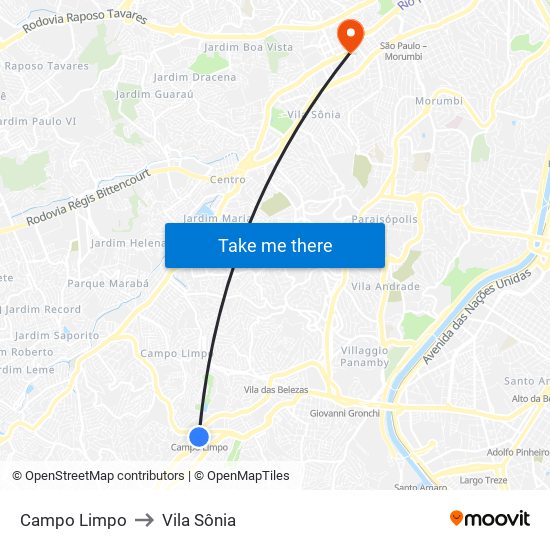 Campo Limpo to Vila Sônia map