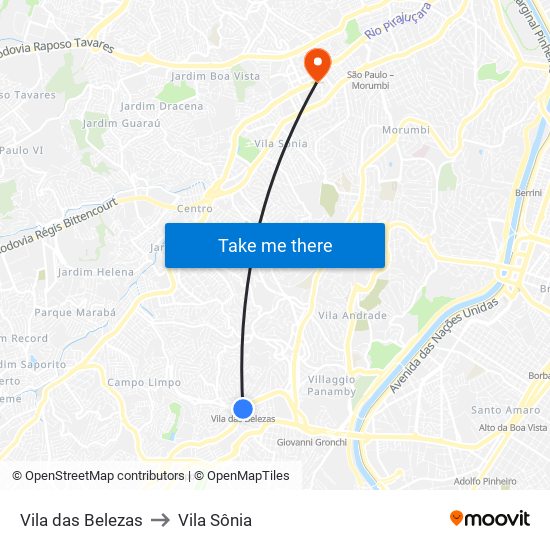 Vila das Belezas to Vila Sônia map