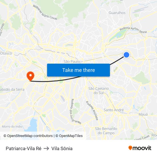 Patriarca-Vila Ré to Vila Sônia map