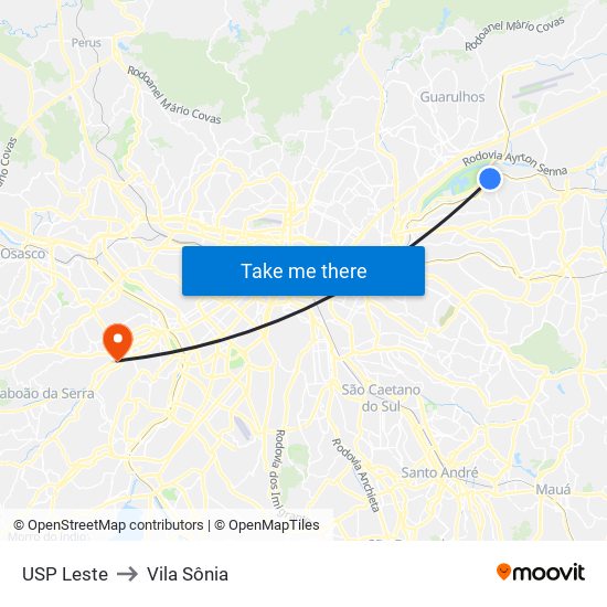 USP Leste to Vila Sônia map