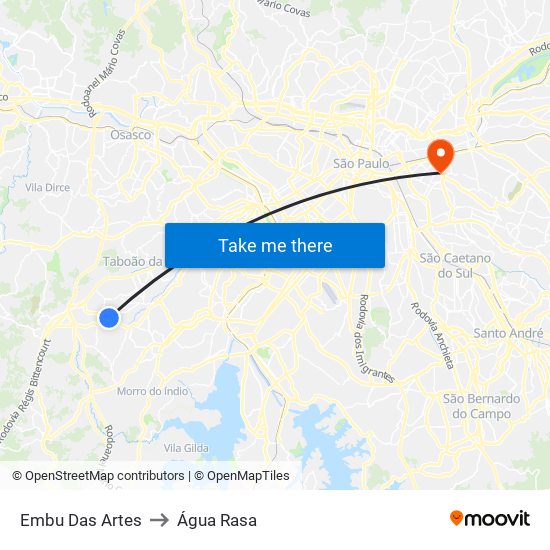 Embu Das Artes to Água Rasa map