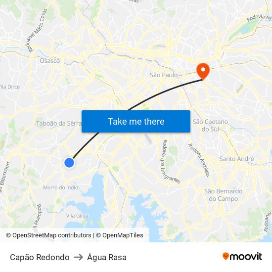 Capão Redondo to Água Rasa map