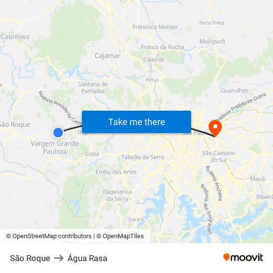 São Roque to Água Rasa map