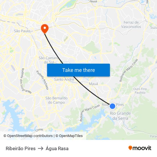 Ribeirão Pires to Água Rasa map